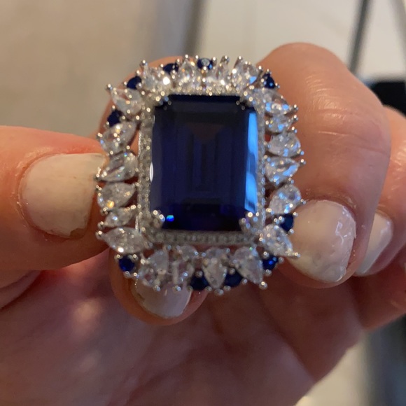 Simulated sapphire diamond sterling silver ring - Picture 6 of 7